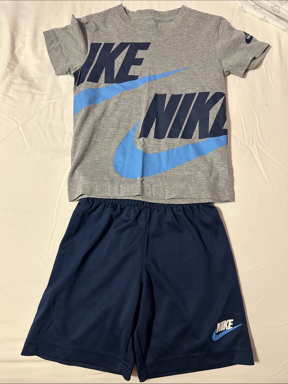 Nike Gray Tee with Blue Swoosh & Navy Shorts Pajama Set